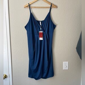 NWT Poseshe Slip Dress Spaghetti Camisole Strap Blue Wrap Sress Short Satin XL